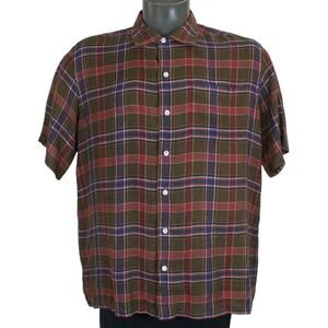 Vintage 90s Polo Ralph Lauren Corbridge 100% Linen Plaid Button Up shirt Mens L